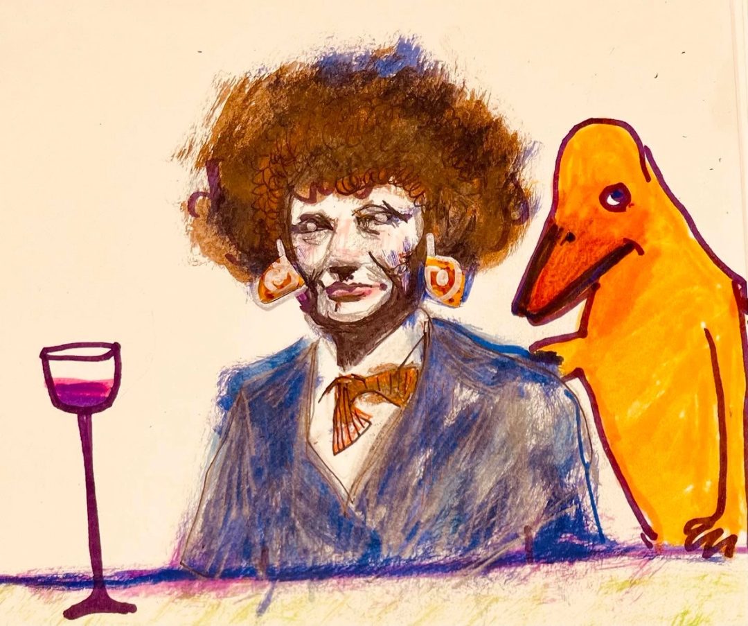 Drawing No. 1,456, 'Rubber Ducky had followed Sandy from the bathtub to the bar.', posted JUL 13, 2023