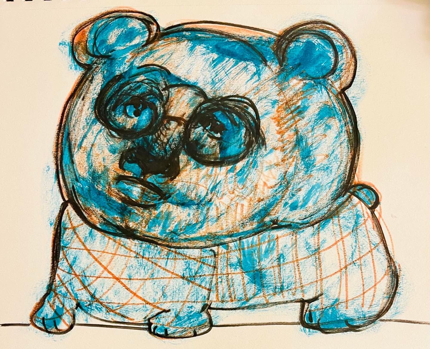 Drawing No. 1,863, 'A burned out Care Bear, Ted was taking meds for his Compassion Fatigue.', posted AUG 1, 2024
