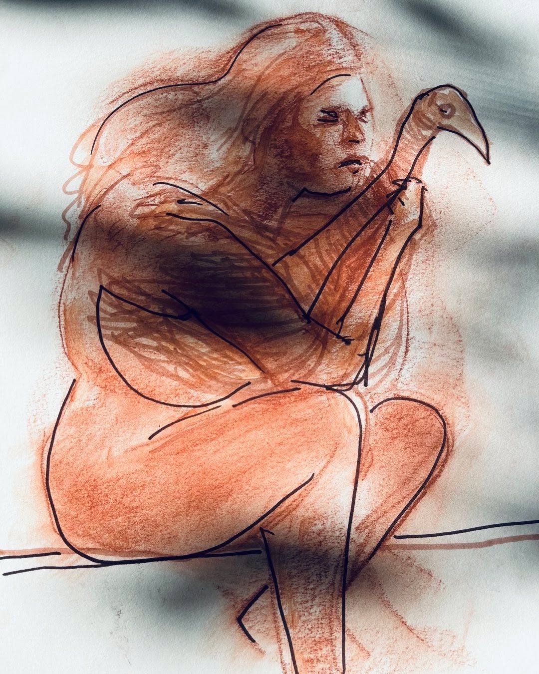 Drawing No. 1,301, 'Leda and the swan fell asleep and spent all night in the sauna.', posted FEB 11, 2023