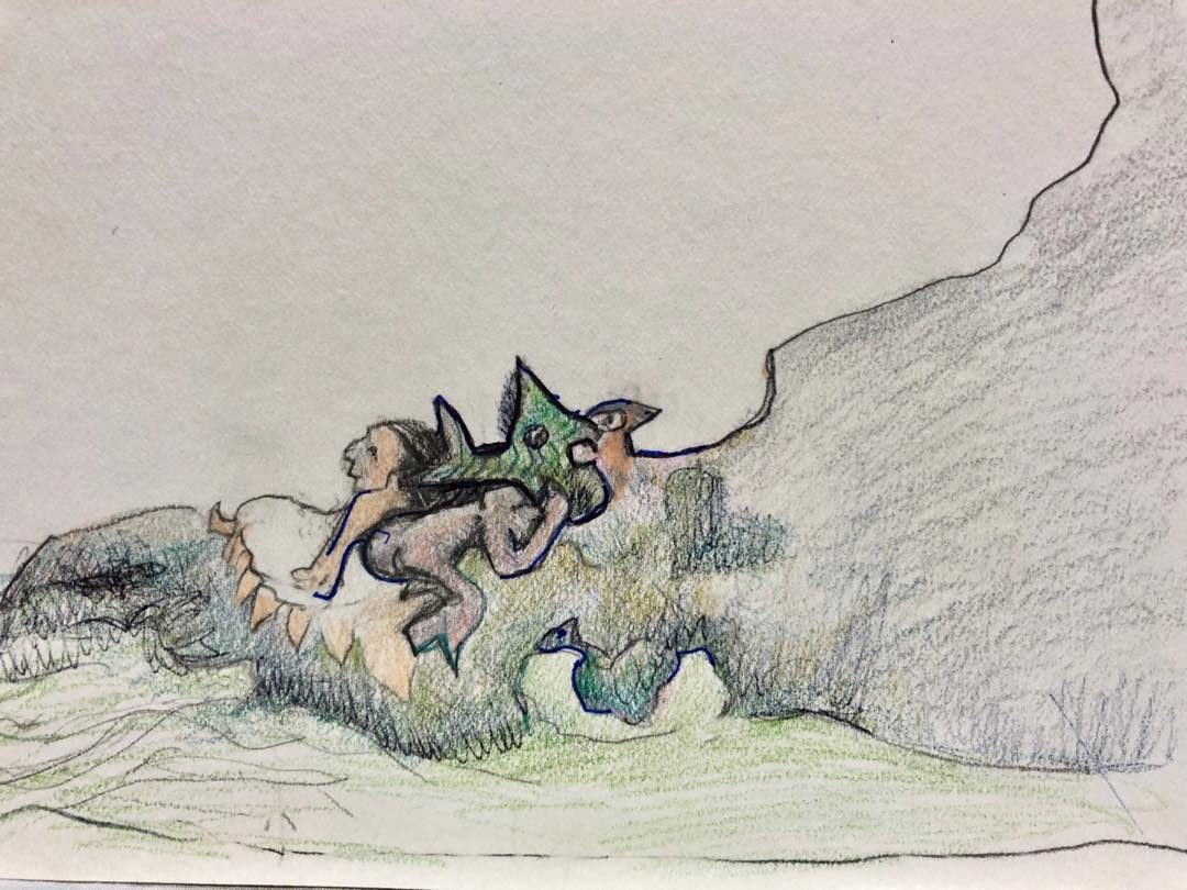 Drawing No. 48, 'The green fish always needed attention', posted SEP 2, 2019