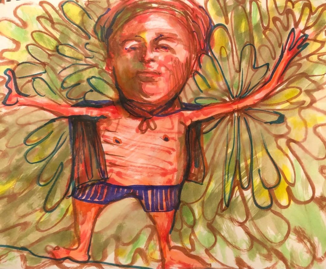 Drawing No. 500, 'Tarzan, somewhat older, weathered the pandemic in his cabana.', posted JAN 4, 2021