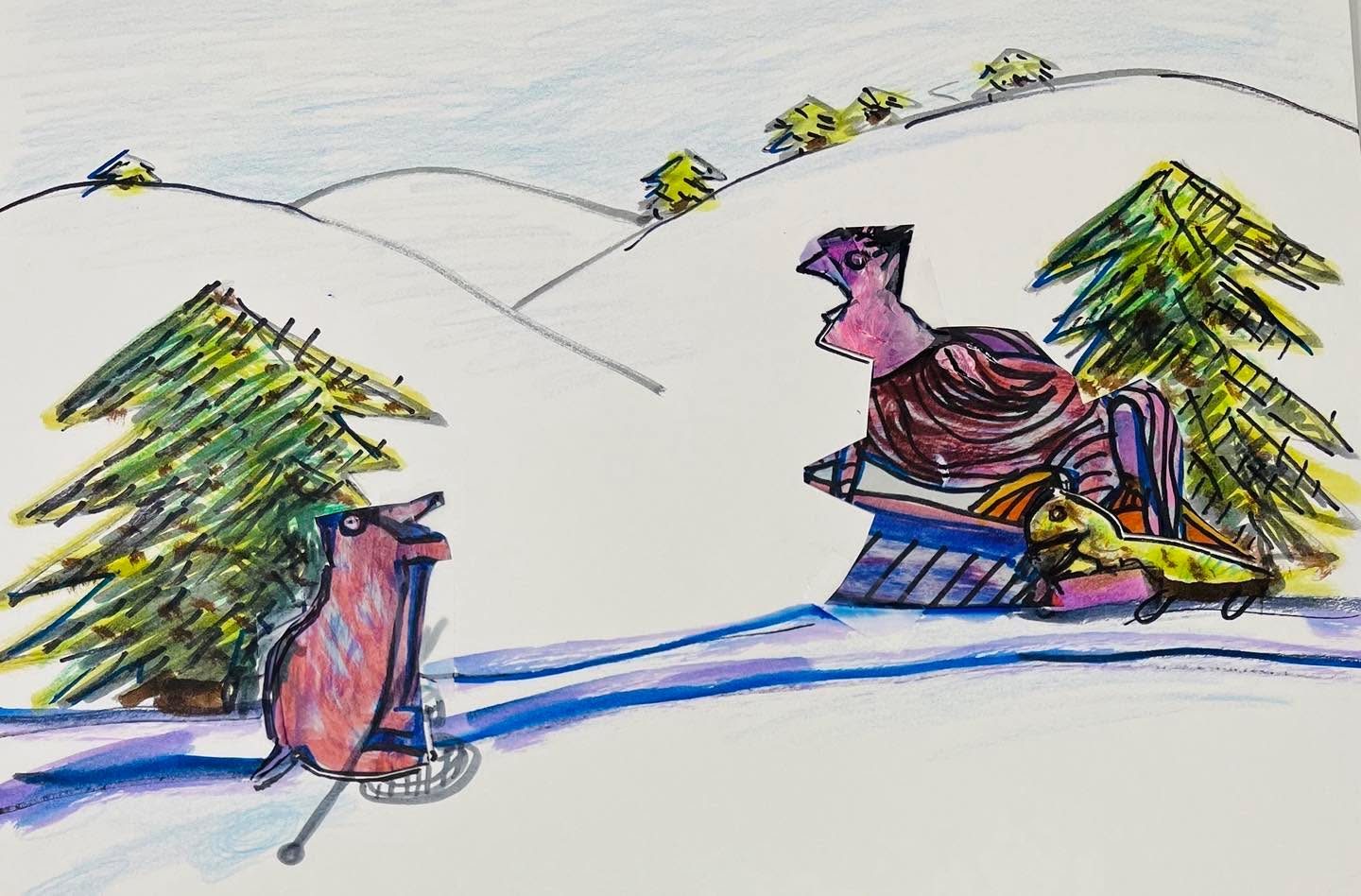 Drawing No. 1,265, 'Morning gridlock on the mountain made Chester grumpy.', posted JAN 8, 2023