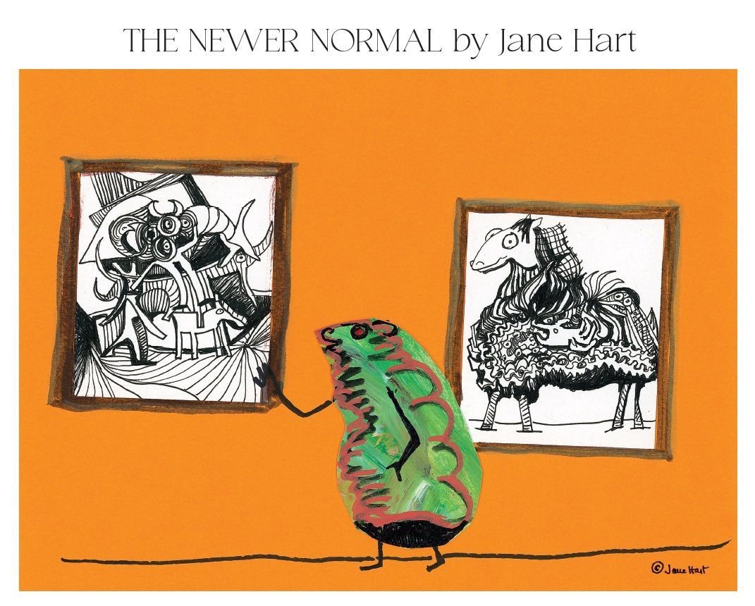Drawing No. 1,521, 'My new book is out: The Newer Normal by Jane Hart is 100 new drawings, available in Amazon and Barnes and Noble, and as an e-book on Apple Books.', posted SEP 14, 2023