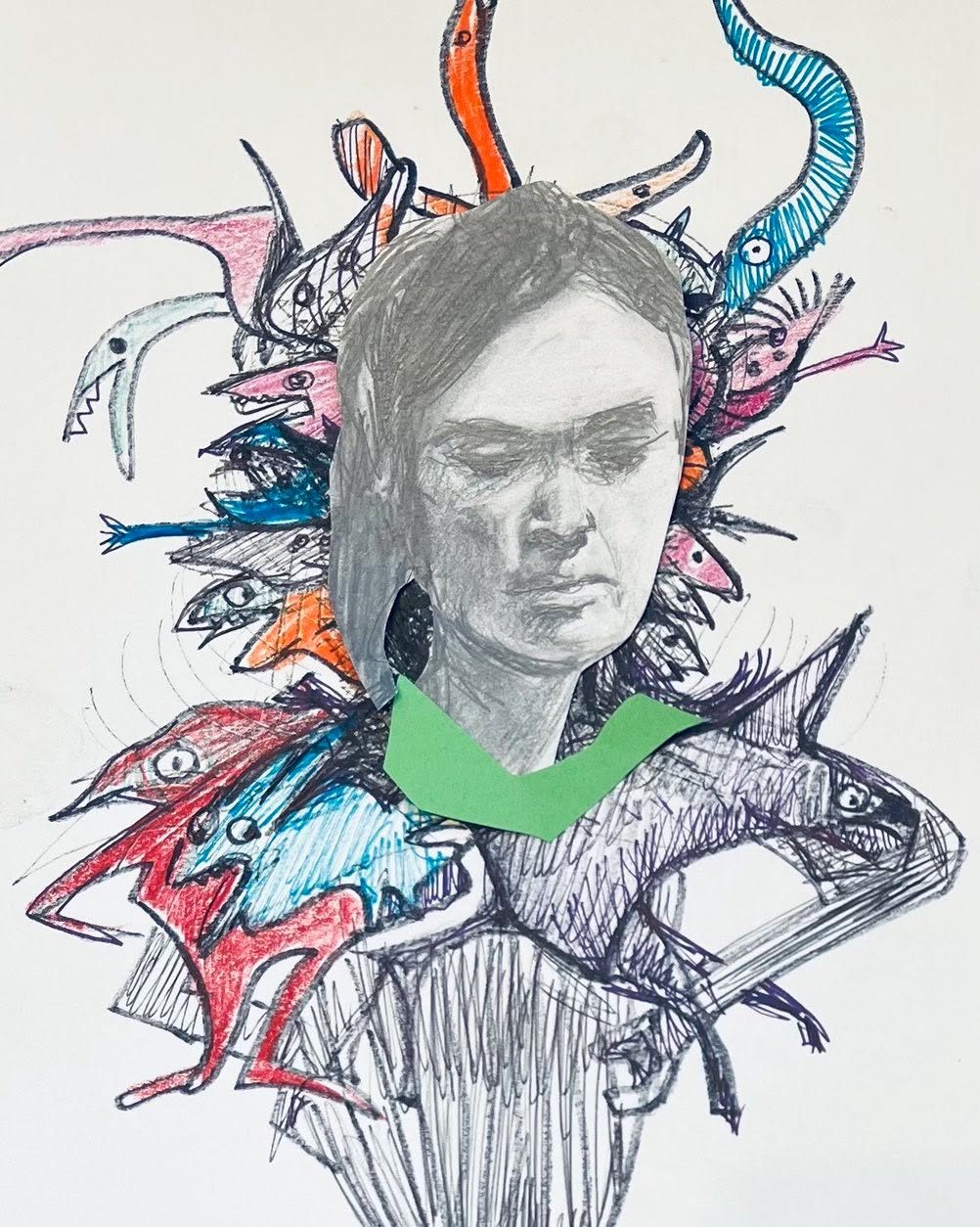 Drawing No. 1,350, 'Alana's demons made meditation extra challenging.', posted APR 2, 2023