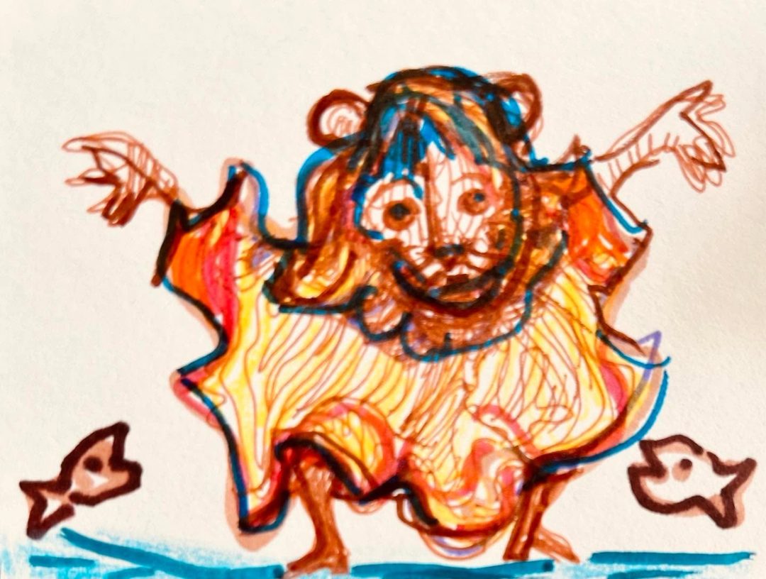Drawing No. 1,401, 'You know you need glasses when you're tripping over fish.', posted MAY 20, 2023