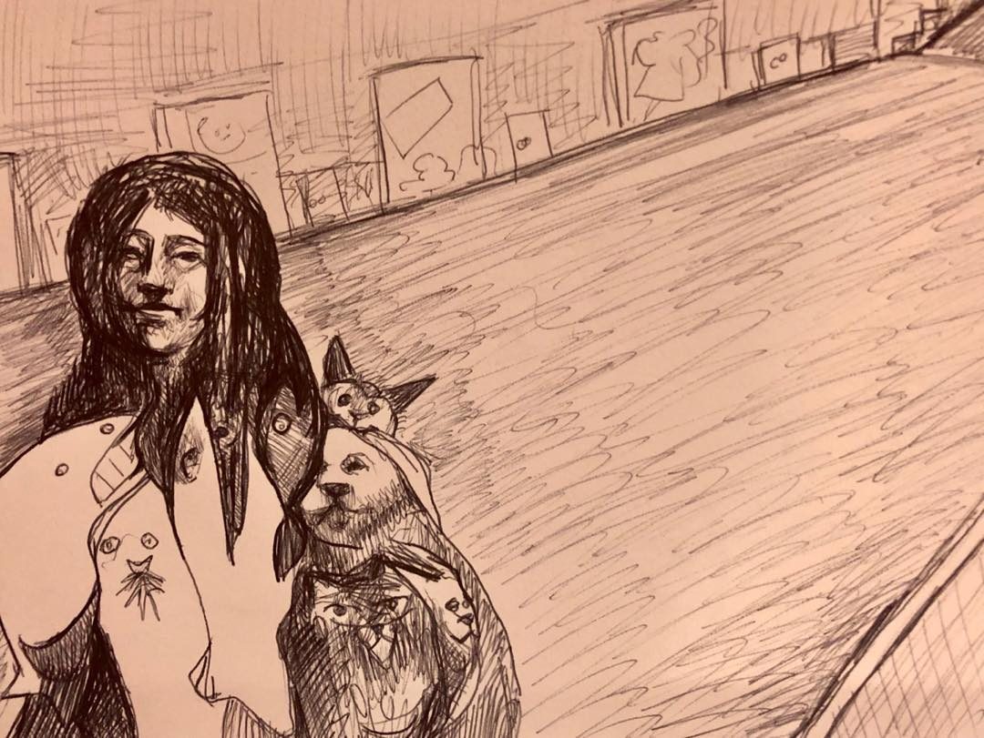 Drawing No. 99, 'Marion wore only live animals #inktober #inktober2019', posted OCT 9, 2019