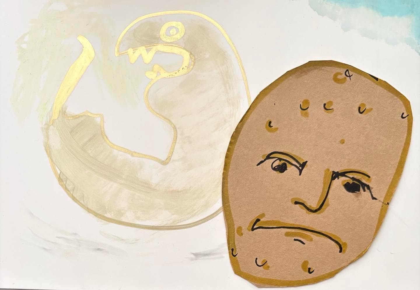 Drawing No. 2,567, 'Martine, a shrimp, and Hal, a baked potato, disliked each other on sight.', posted MAY 8, 2026