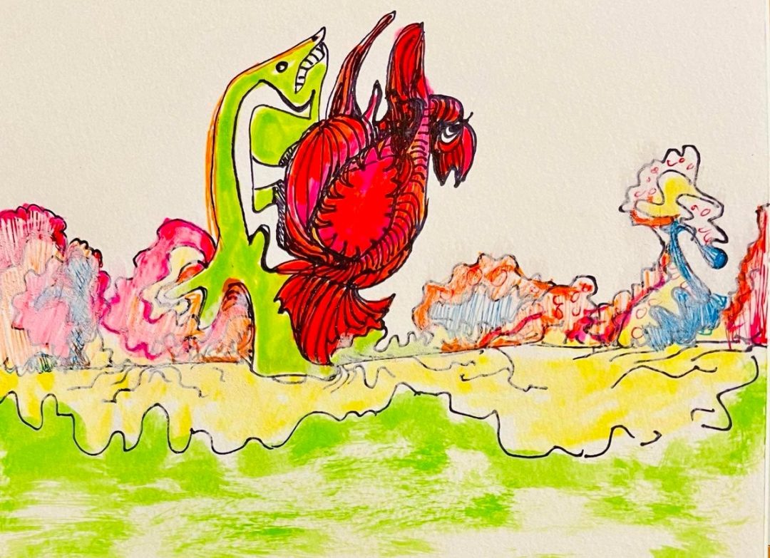Drawing No. 1,630, 'Boskin wondered when Babs would be old enough to walk on her own.', posted DEC 24, 2023