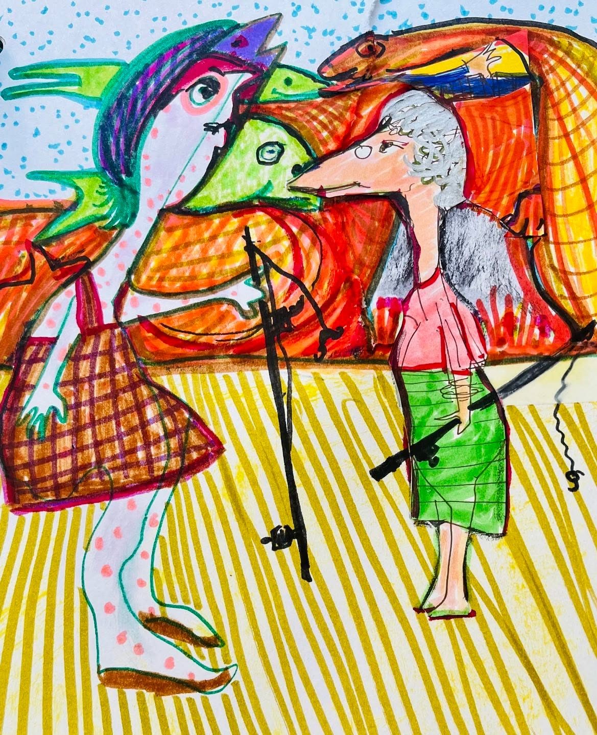 Drawing No. 1,535, 'Sadie and Myra loved their daily fishing meet-up.', posted SEP 26, 2023