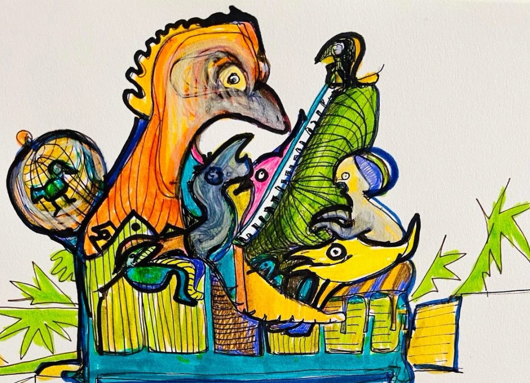 Drawing No. 1,353, 'Everybody wanted a solo in the Treetop Festival.', posted APR 5, 2023