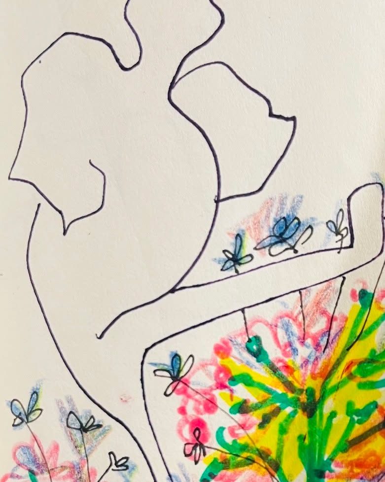 Drawing No. 1,886, 'The flowers that Gwen couldn't grow in garden soil, grew like gangbusters in a swatch of nylon Redi-Cut carpeting.', posted AUG 21, 2024