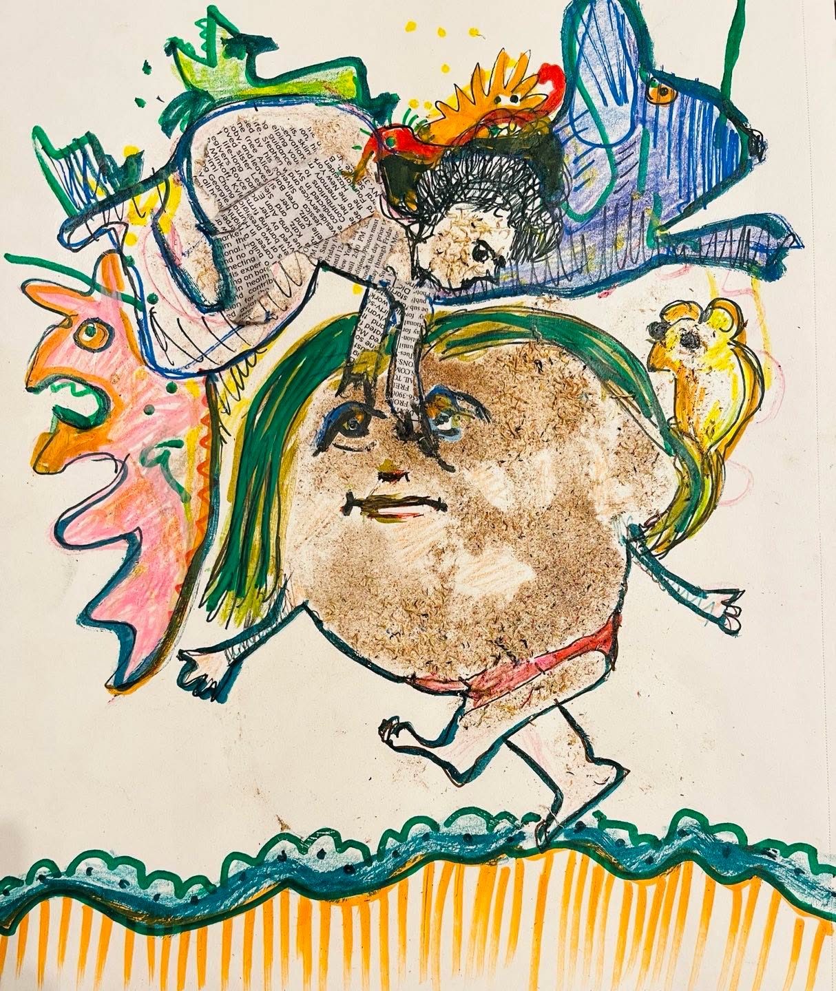 Drawing No. 897, 'Older and wiser, Mrs. Potato-Head no longer obsessed about peeling.', posted JAN 13, 2022