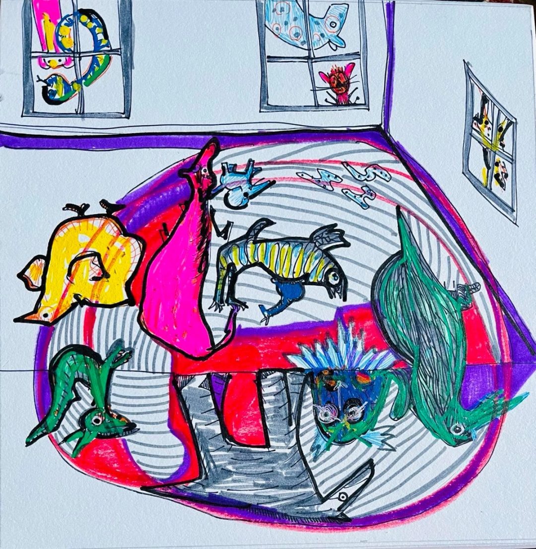 Drawing No. 1,120, 'With music thumping, the Chapin children danced until they dropped.', posted AUG 19, 2022