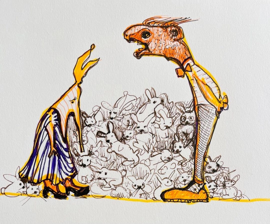 Drawing No. 1,103, 'Frank was shocked to see what Catherine had been calling, “just a bunny or two.”', posted AUG 2, 2022