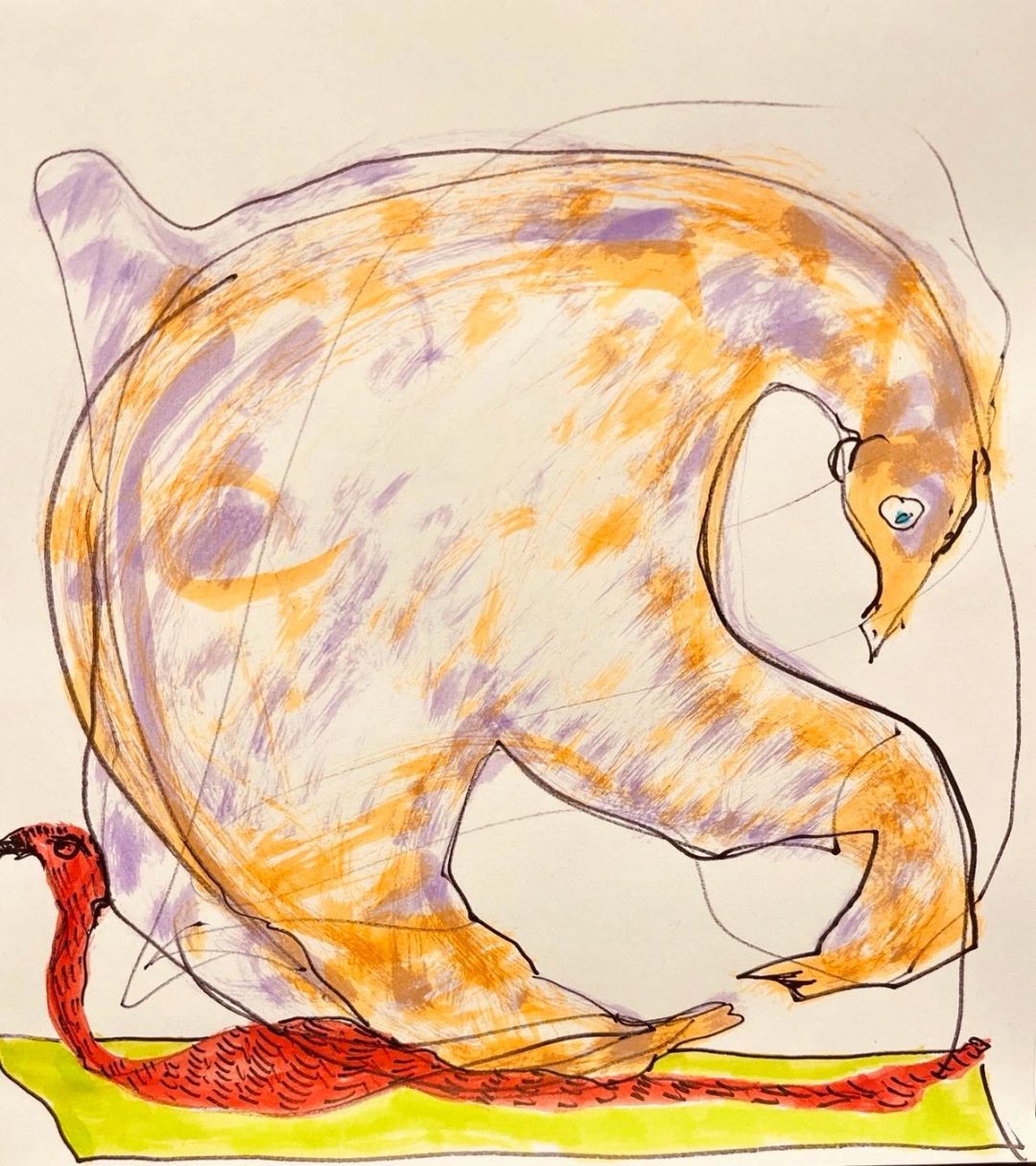 Drawing No. 1,258, 'When class was crowded, Barton had to share his yoga mat.', posted JAN 1, 2023
