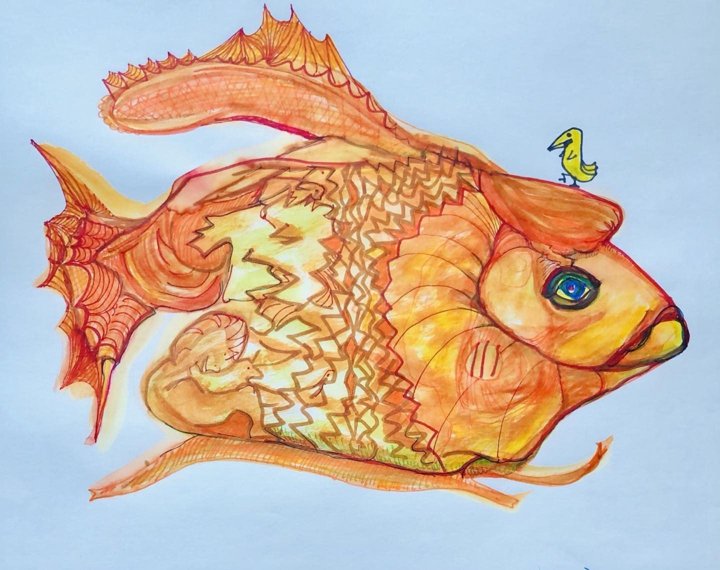 Drawing No. 578, 'Emily was a 65-cent goldfish, but the long quarantine gave her a chance to discover her true worth which was incalculable.', posted MAR 20, 2021