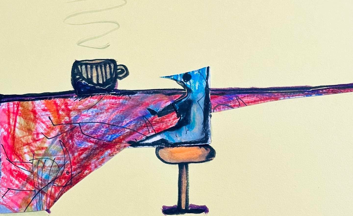 Drawing No. 1,738, 'Coffee was the sweet spot in Bentley's morning.', posted APR 5, 2024