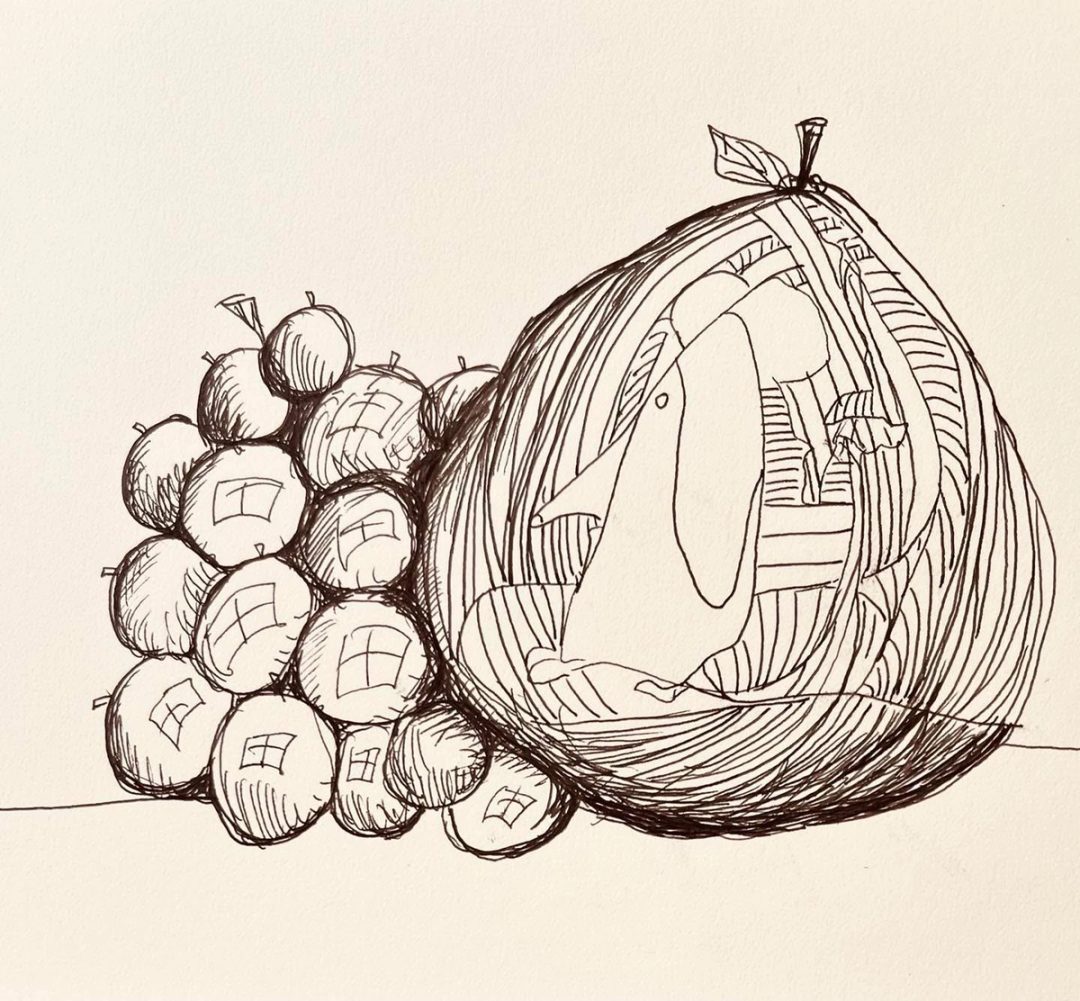 Drawing No. 1,100, 'Burnside liked to keep his fruit as shiny as possible.', posted JUL 30, 2022