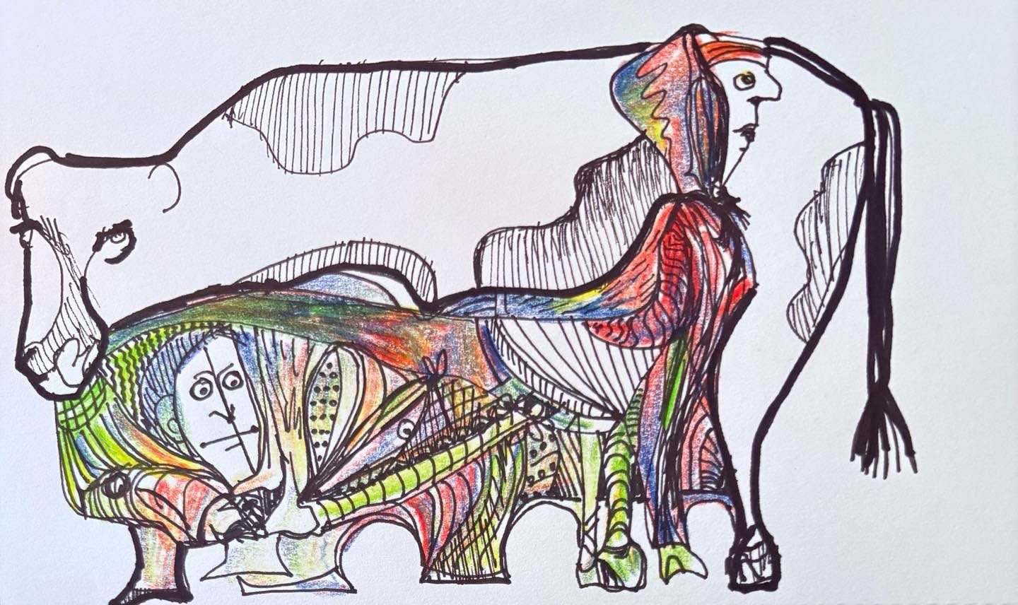 Drawing No. 2,584, 'Hoping to avoid gossip, Kyra hid her boyfriend under a cow.', posted MAY 22, 2026