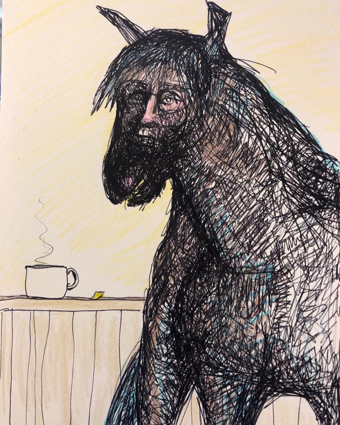 Drawing No. 87, 'Jeremy aka Horseface likes his coffee with Splenda', posted SEP 26, 2019