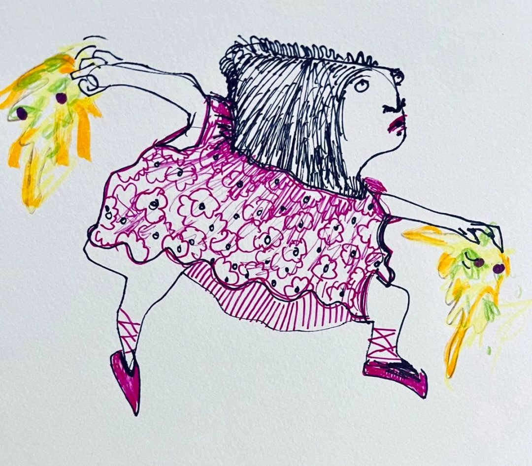 Drawing No. 1,705, 'Suzanne decided on the double squid dance for the talent portion of the little Miss Adorable pageant.', posted MAR 6, 2024