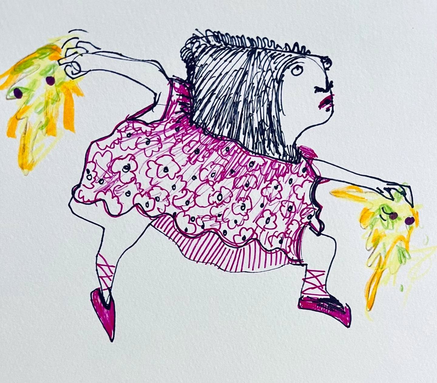 Drawing No. 1,705, 'Suzanne decided on the double squid dance for the talent portion of the little Miss Adorable pageant.', posted MAR 6, 2024