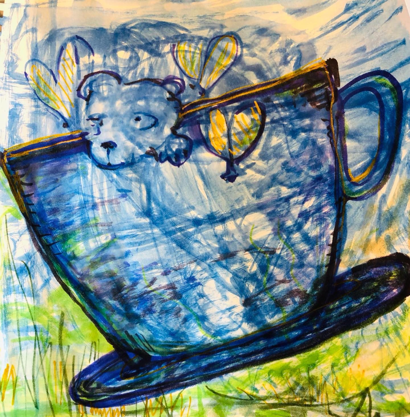 Drawing No. 499, 'In the pandemic, it was the flying cup and saucer rides that kept Ralph on course.', posted JAN 3, 2021