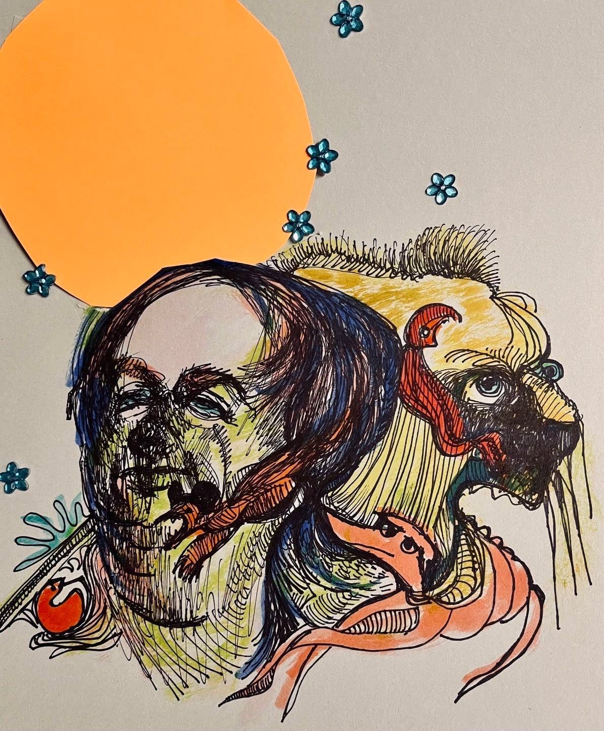 Drawing No. 1,572, 'It was a tradition: when the Halloween full moon rose, one of the twins turned into a beast,', posted OCT 30, 2023