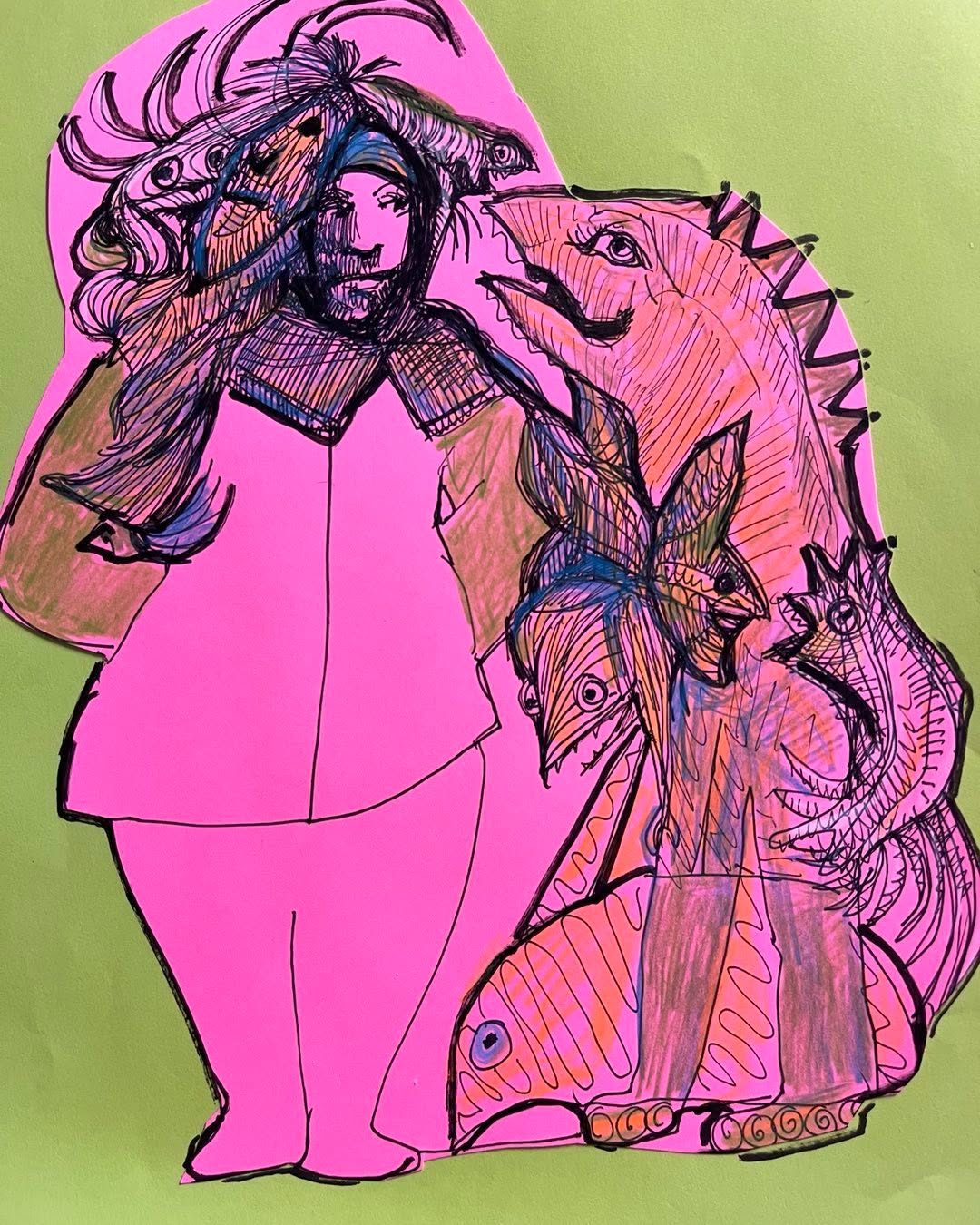 Drawing No. 1,641, 'The nice amphibian lady on the bus said she'd be glad to watch the Renfrew kids for a month, no problem.', posted JAN 3, 2024