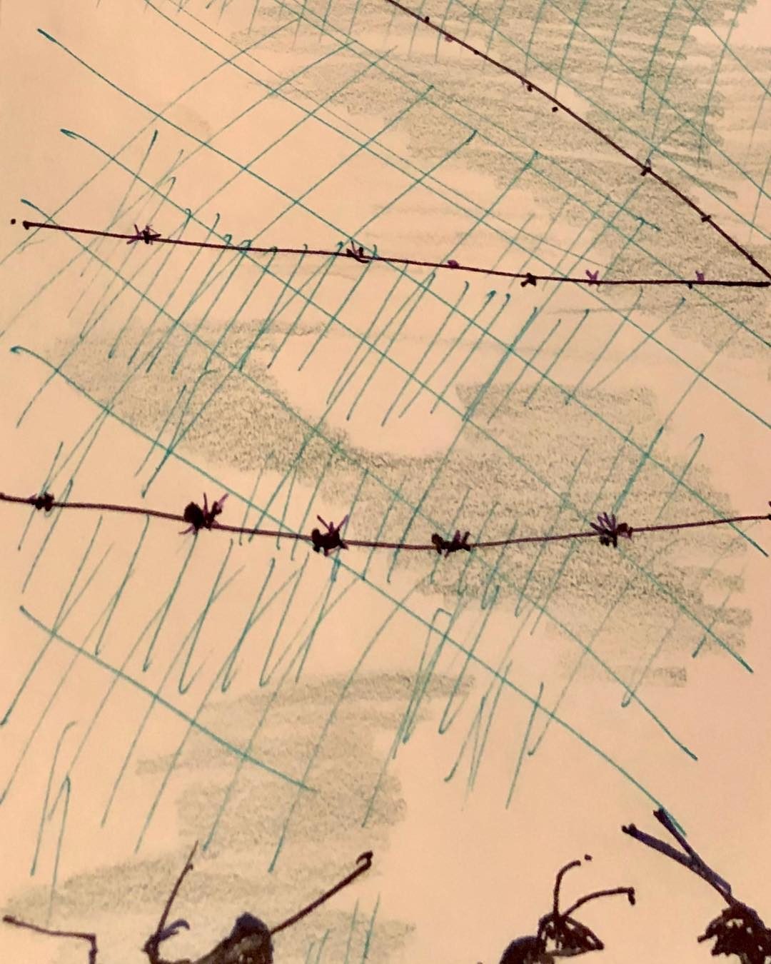 Drawing No. 180, 'If you squint at barbed wire, it looks like ants on a log.', posted FEB 26, 2020
