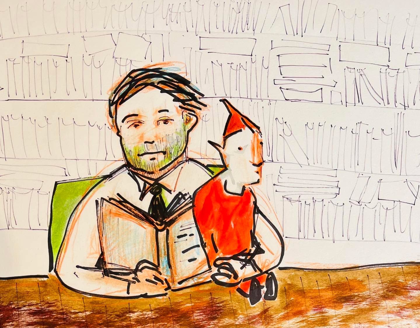Drawing No. 1,272, 'With no shelf after Jan. 15, the Elf fell into Seasonal Affective Depression.', posted JAN 15, 2023