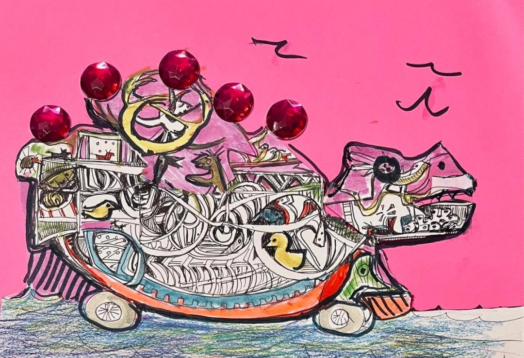 Drawing No. 1,988, 'The Barbie-pink sunrise glamorized the 5:00 a.m. ferry ride.', posted NOV 25, 2024