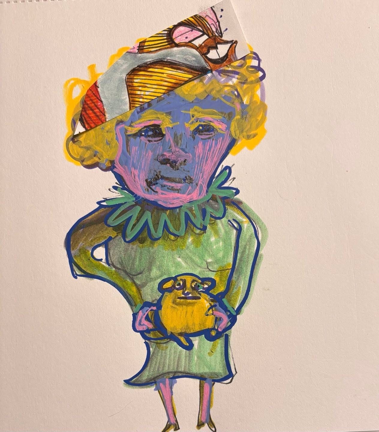 Drawing No. 2,329, 'Aunt Petal felt better back in her Fall attire.', posted OCT 11, 2025