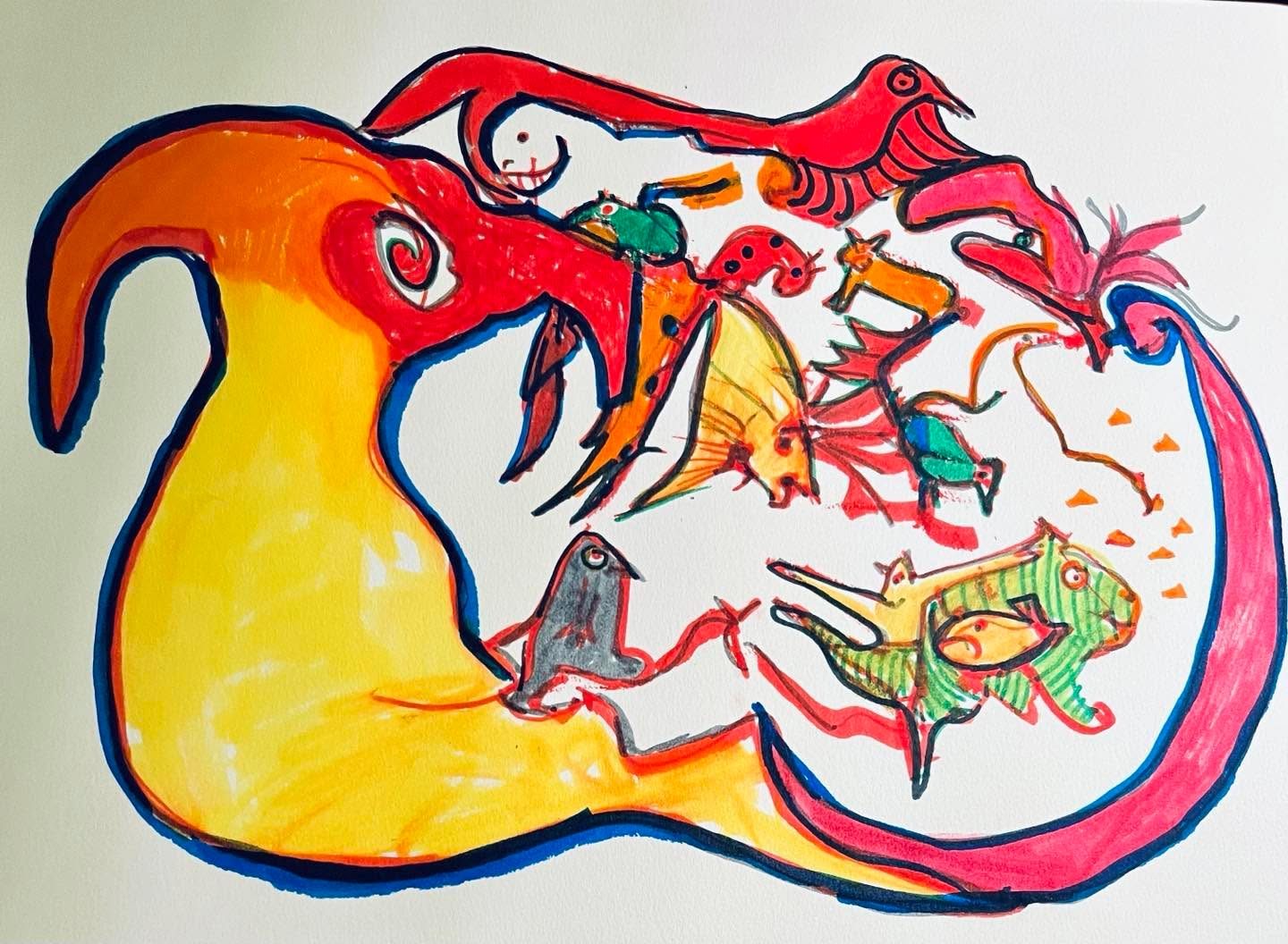 Drawing No. 1,422, 'Merton enjoyed playing with his food.', posted JUN 10, 2023
