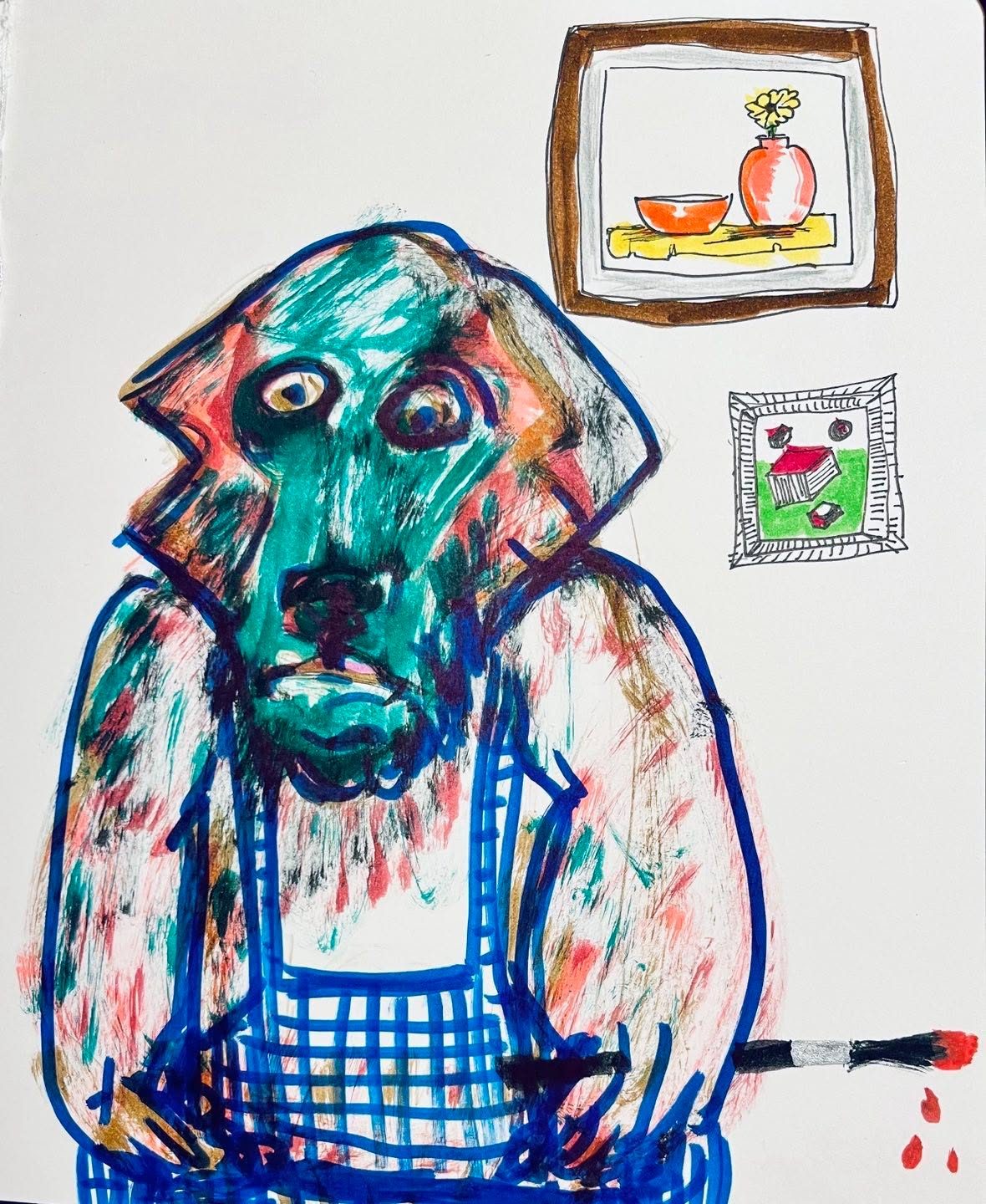 Drawing No. 1,905, 'Woofy found that painting was more fun than chasing squirrels.', posted SEP 9, 2024