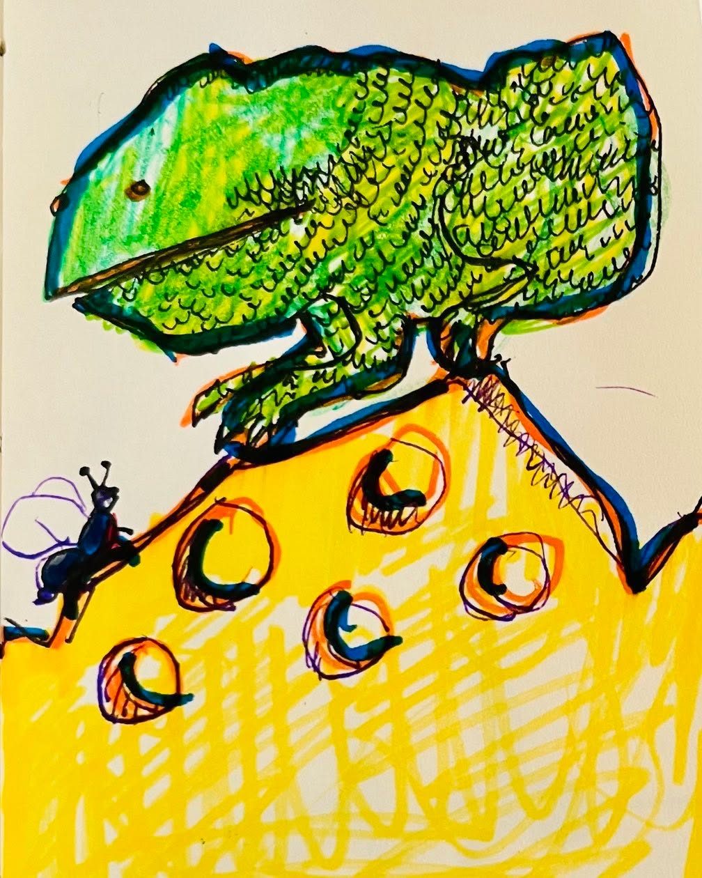 Drawing No. 1,895, 'Arlene and Roswell met in the cheese aisle.', posted AUG 30, 2024