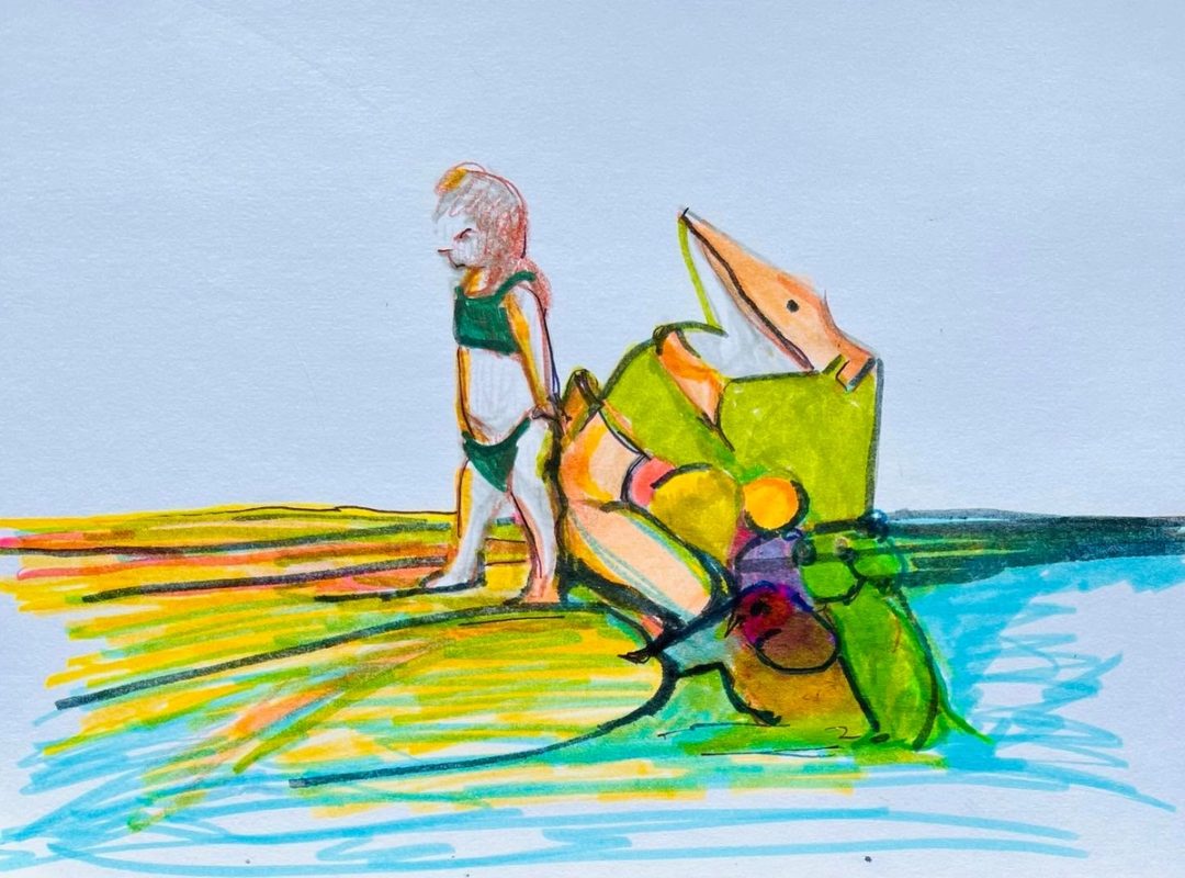 Drawing No. 1,410, 'Froggy went a-courtin' again and Mrs. Froggy was none too happy.', posted MAY 29, 2023