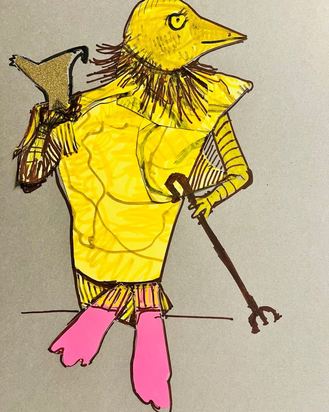 Drawing No. 1,646, 'With his bird of prey, his non-skid cane and his compression socks, Hubbard felt invincible.', posted JAN 8, 2024
