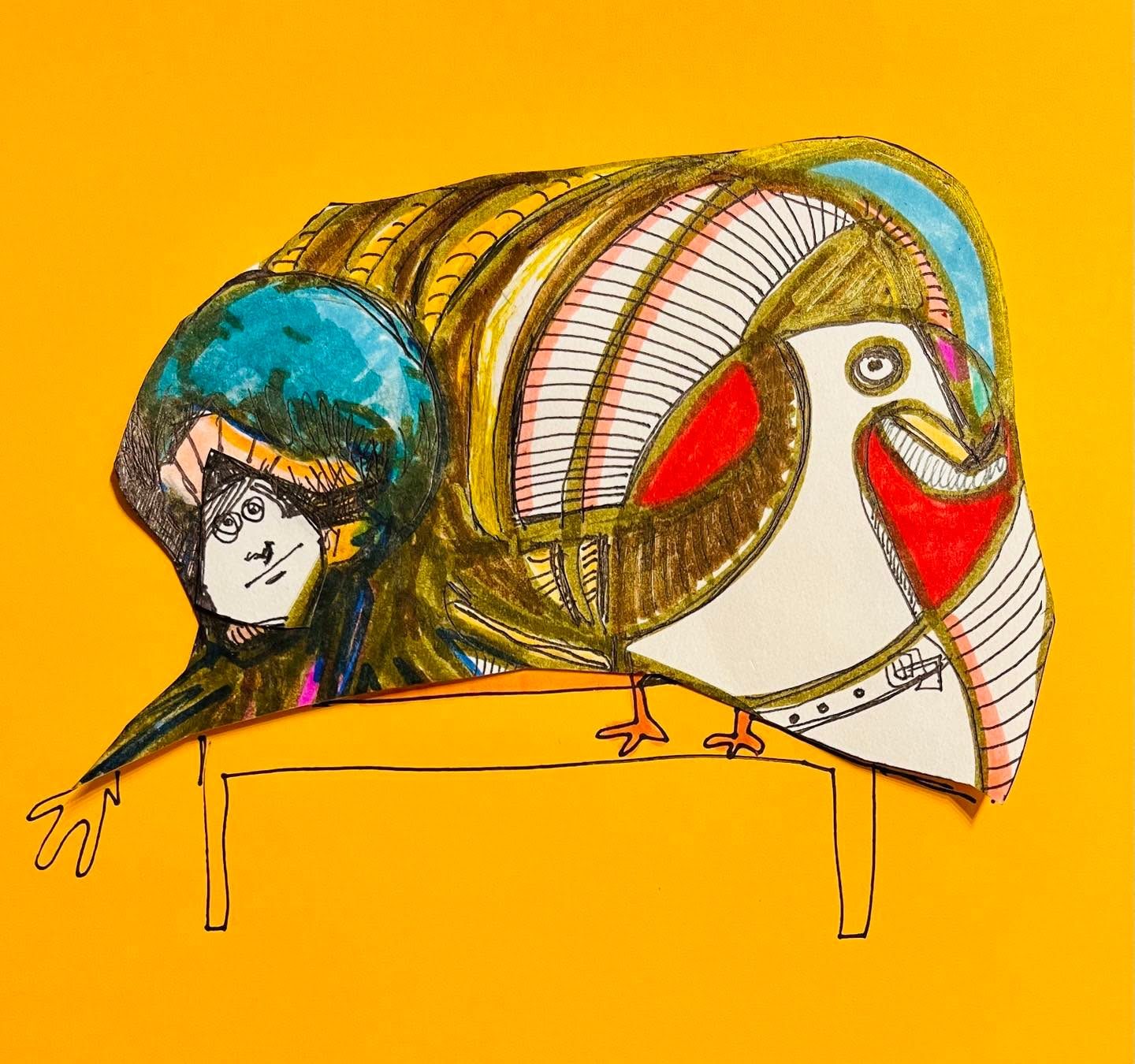 Drawing No. 1,551, 'Dorothea was unusually shy for a turkey-canary mix.', posted OCT 18, 2023