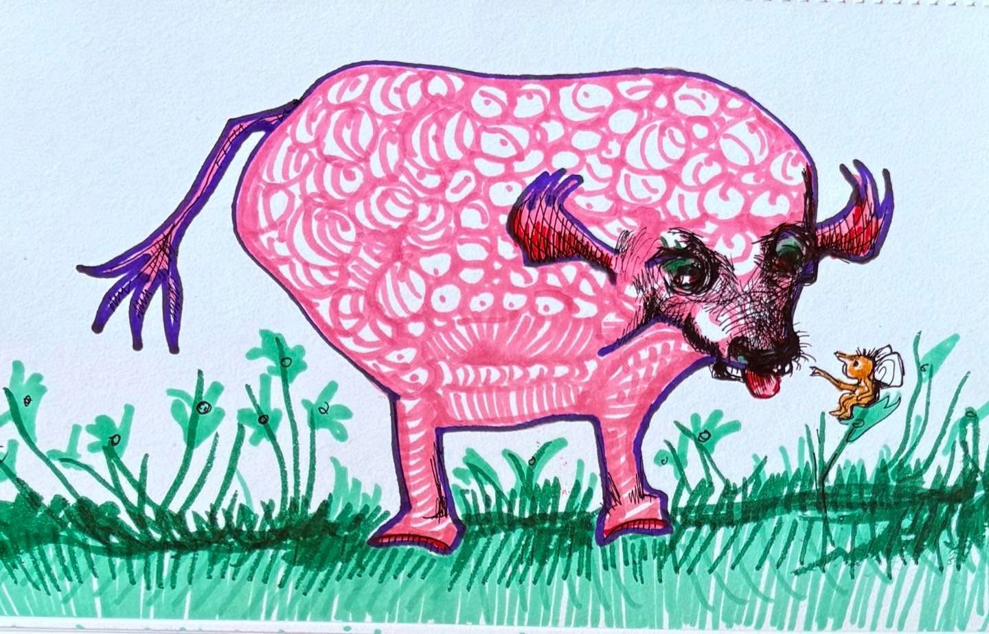 Drawing No. 2,240, 'Carleton couldn't resist pulling out one of Bossy's whiskers.', posted JUL 18, 2025