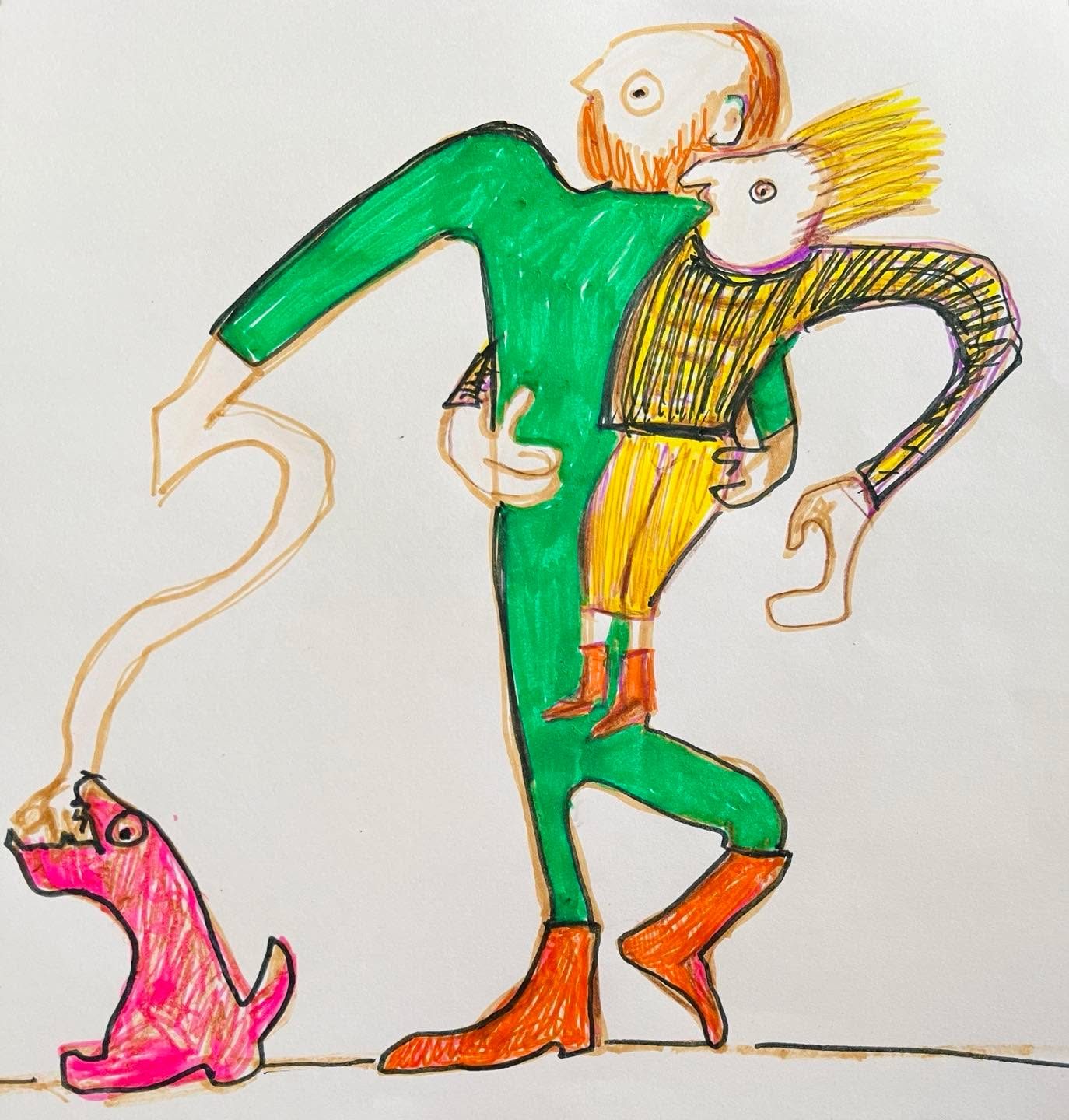 Drawing No. 1,391, 'Mr. Greenjeans was hailed as a hero for saving Stevie from the feral hyena.', posted MAY 9, 2023