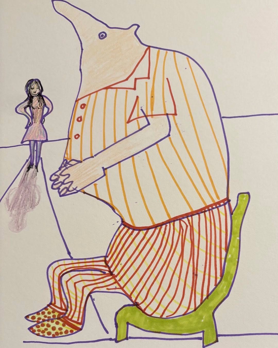 Drawing No. 2,264, 'Wadleigh wished the good-looking lady would pick up her pace so he could quit holding his stomach in.', posted AUG 9, 2025