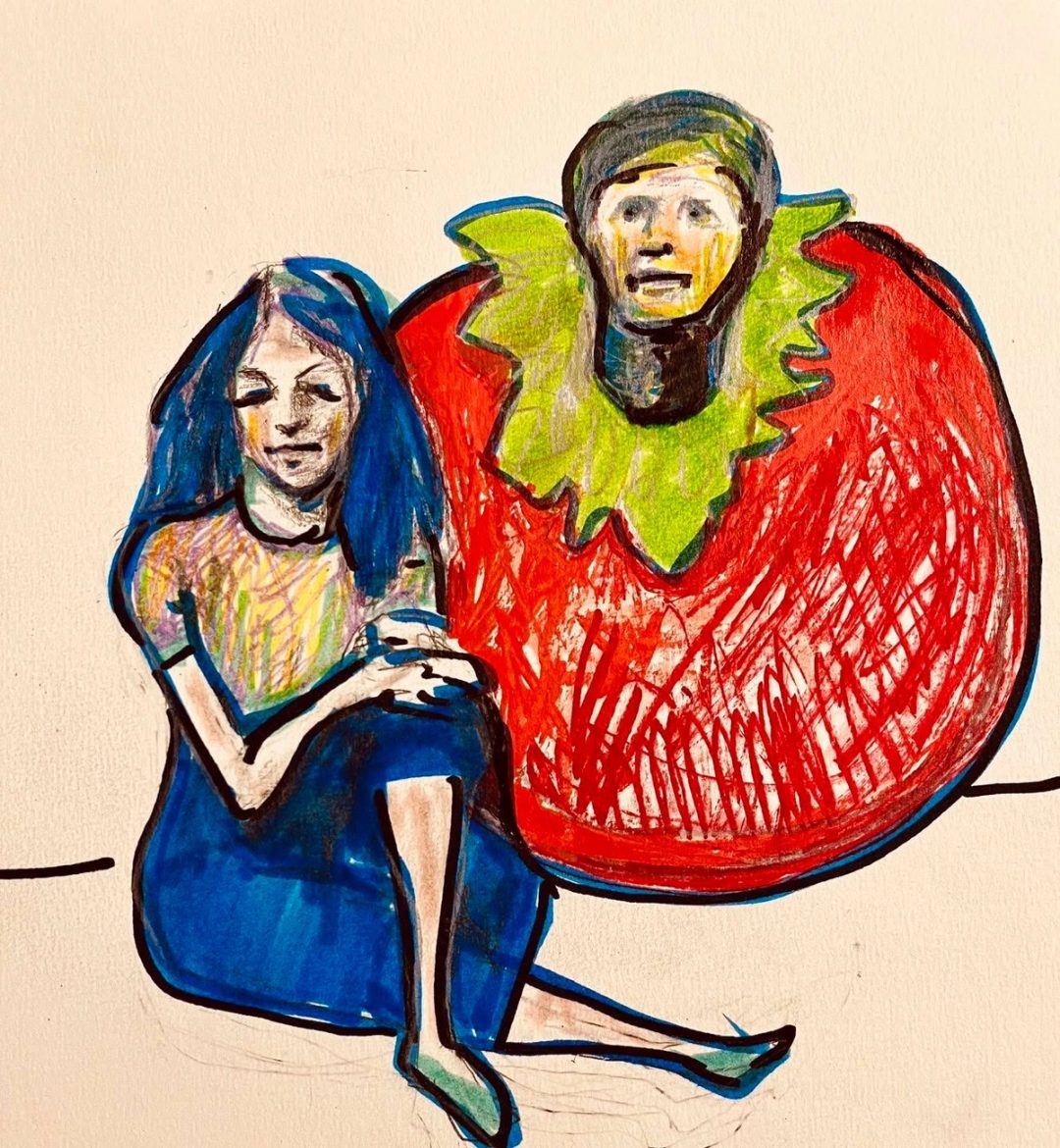 Drawing No. 1,812, 'Finch wasn't sure he liked being Brenda's little tomato.', posted JUN 14, 2024