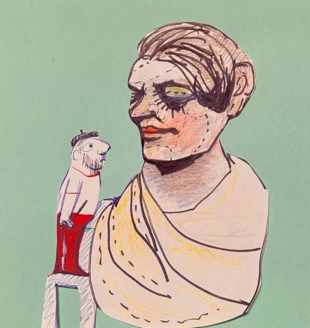 Drawing No. 2,443, 'Della June, an aging sculpture, demanded more and more plaster surgery.', posted JAN 25, 2026