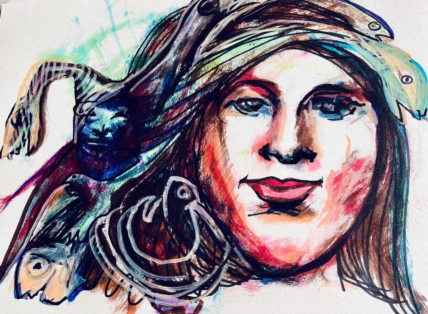 Drawing No. 1,373, 'Ocean water did wonders for Pansy's thinning hair.', posted APR 24, 2023