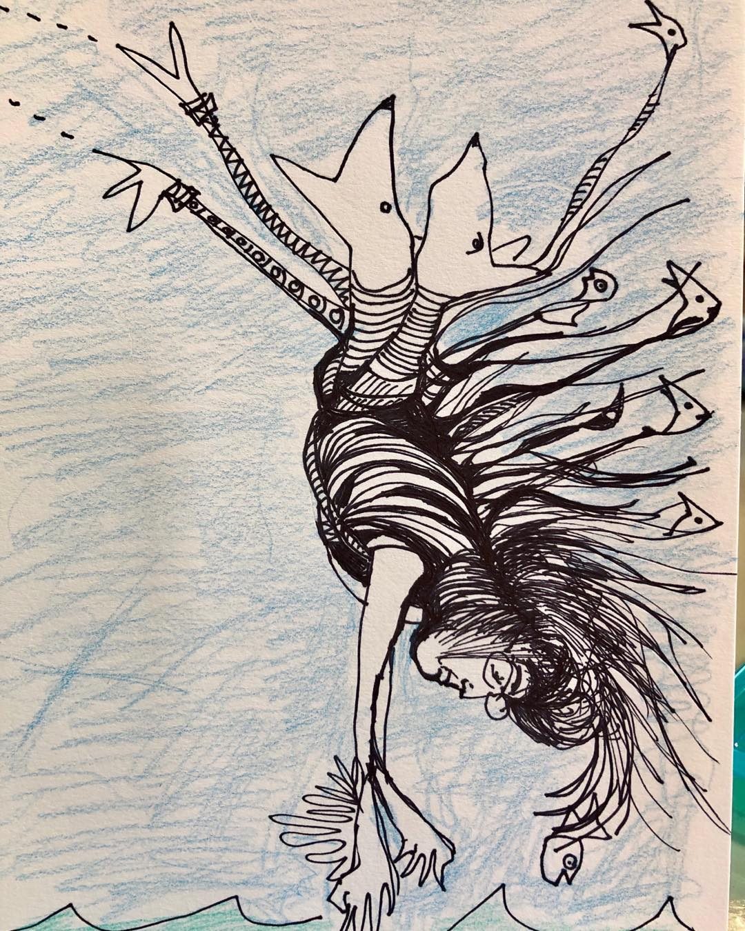 Drawing No. 95, 'Sally wore glasses to keep her eyes dry #inktober #inktober19', posted OCT 5, 2019