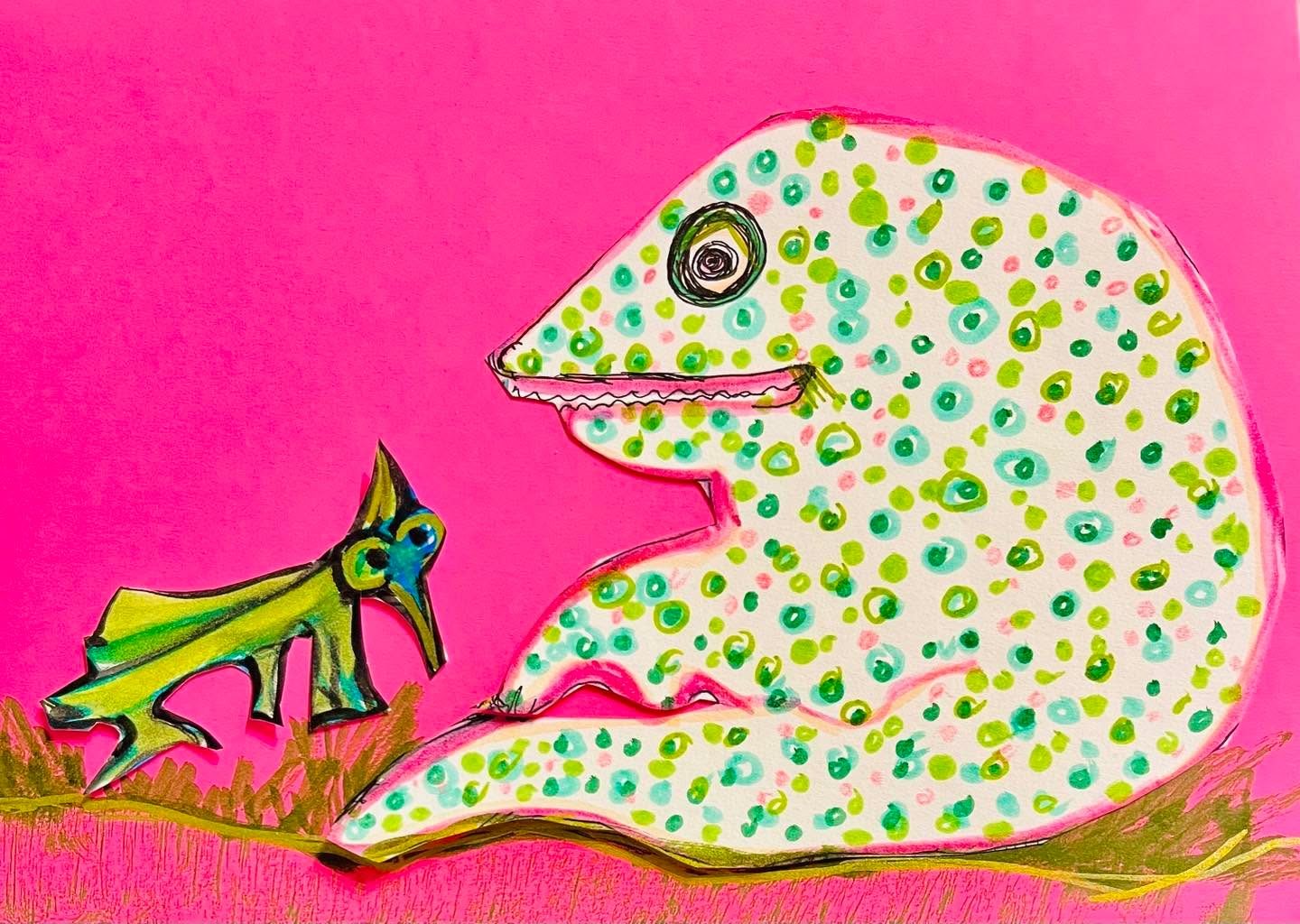 Drawing No. 2,000, 'Fern and Bubbles found each other fascinating.', posted DEC 7, 2024