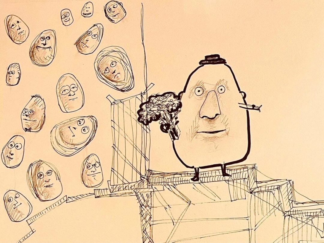 Drawing No. 1,862, 'Pleased with the bumper crop of new potatoes, Mr. PotatoHead could finally contemplate retirement.', posted JUL 31, 2024