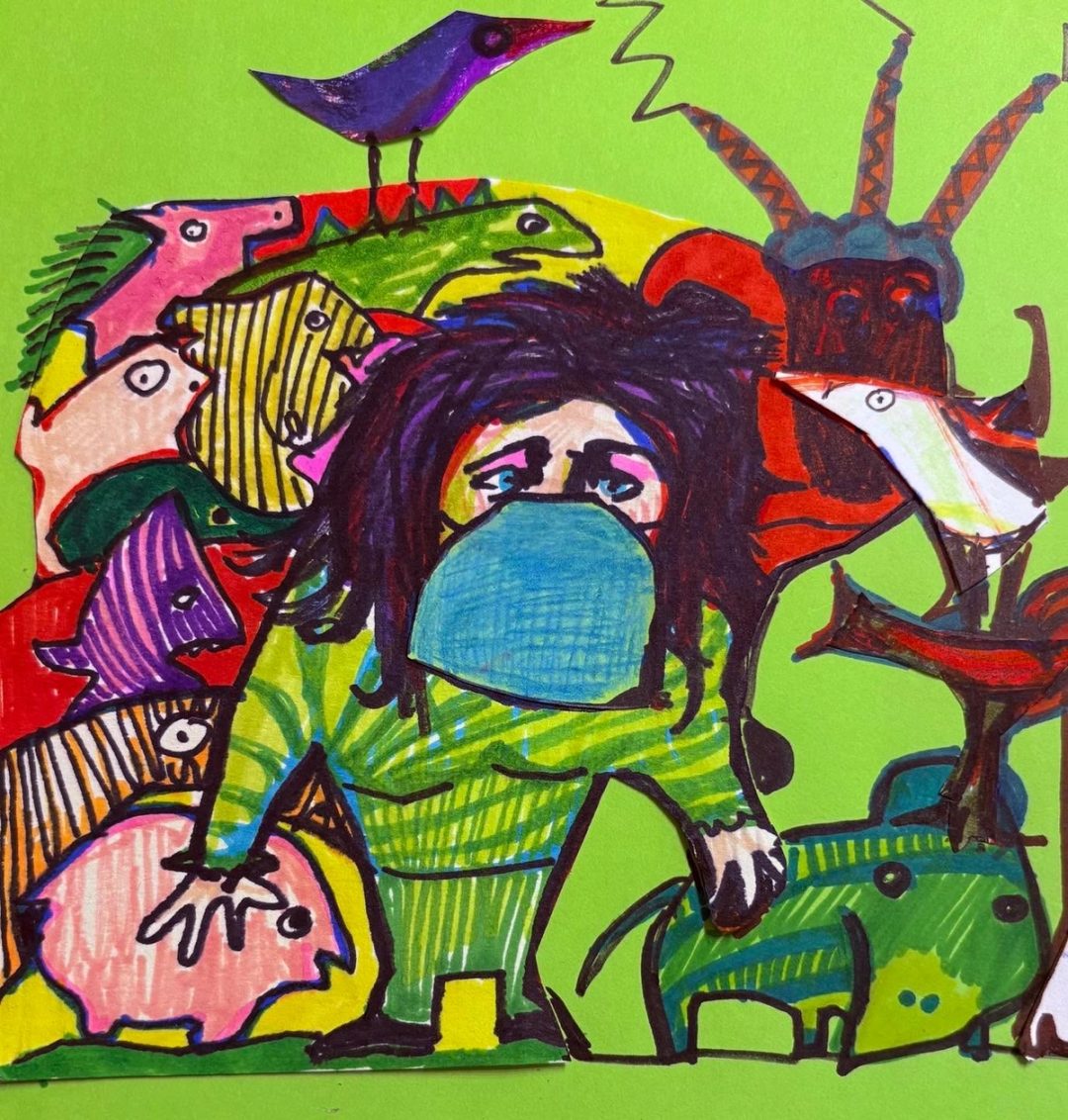 Drawing No. 2,270, 'Not trusting Nature, Ms. Tasselpaper played it safe with artificial turf and plaster animals.', posted AUG 15, 2025