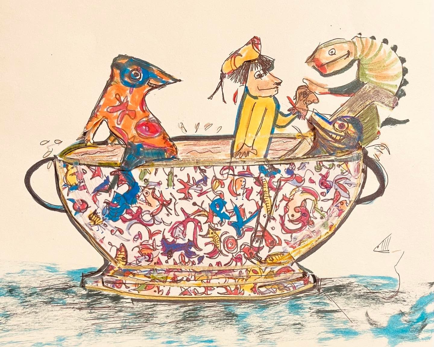 Drawing No. 1,984, 'It was little Giblet's first ride in a decommissioned gravy boat.', posted NOV 21, 2024